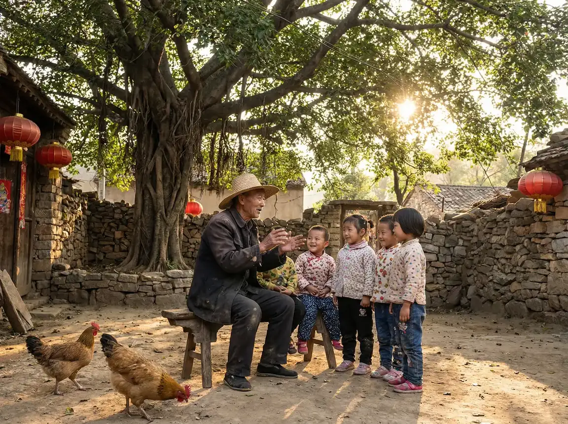老人在大榕树下给孩子们讲故事 - 我的好妈妈3高清中字在线 乡村记忆